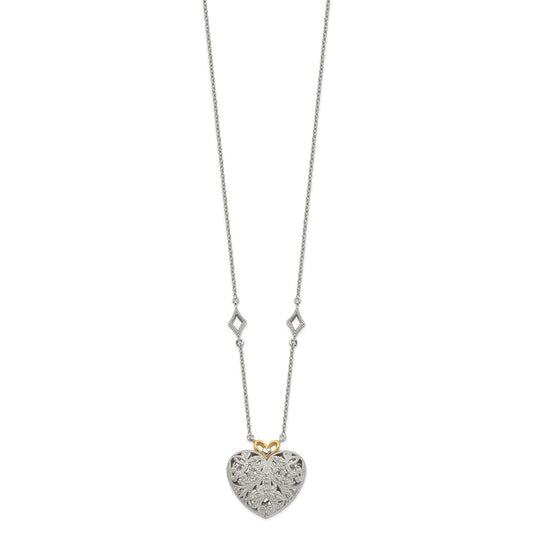Shey Couture Sterling Silver Rhodium-plated with 14K Accent 18 Inch Diamond Vintage Heart Necklace QTC315