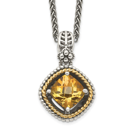 Shey Couture Sterling Silver with 14K Accent 18 Inch Antiqued Cushion Citrine Necklace QTC359