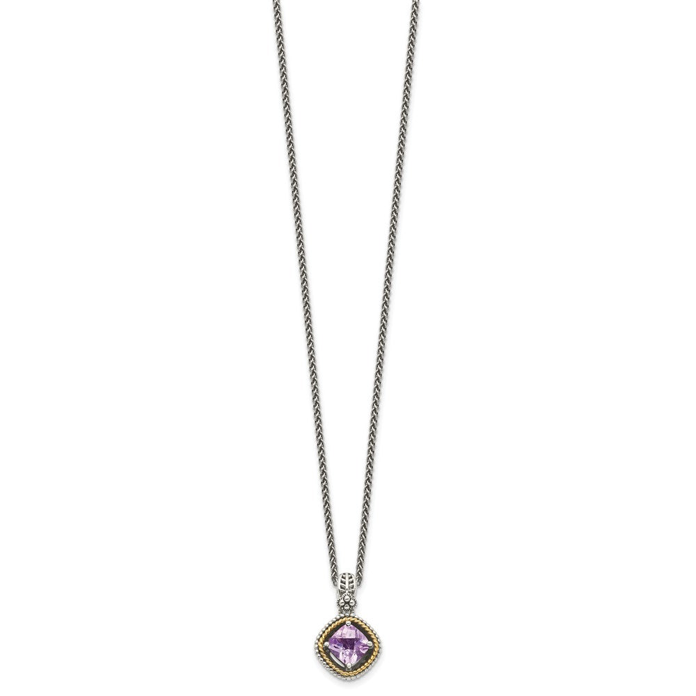 Shey Couture Sterling Silver with 14K Accent 18 Inch Antiqued Cushion Pink Quartz Necklace QTC361