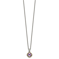 Shey Couture Sterling Silver with 14K Accent 18 Inch Antiqued Cushion Pink Quartz Necklace QTC361