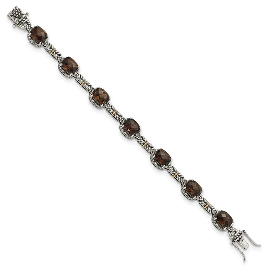 Shey Couture Sterling Silver with 14K Accent 7.75 Inch Antiqued Cushion Smoky Quartz Bracelet QTC369