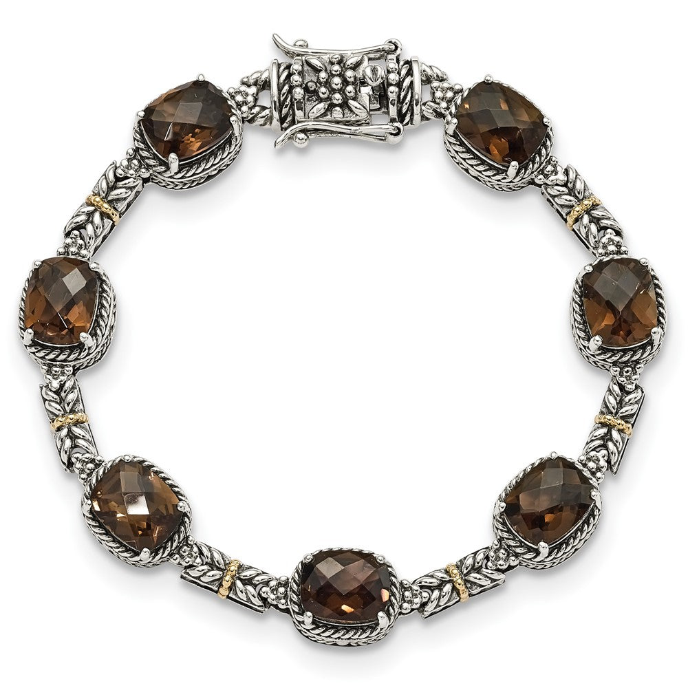 Shey Couture Sterling Silver with 14K Accent 7.75 Inch Antiqued Cushion Smoky Quartz Bracelet QTC369