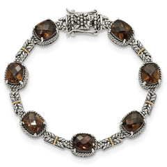 Shey Couture Sterling Silver with 14K Accent 7.75 Inch Antiqued Cushion Smoky Quartz Bracelet QTC369