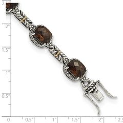 Shey Couture Sterling Silver with 14K Accent 7.75 Inch Antiqued Cushion Smoky Quartz Bracelet QTC369