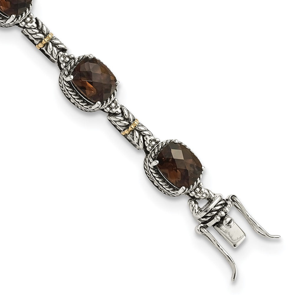 Shey Couture Sterling Silver with 14K Accent 7.75 Inch Antiqued Cushion Smoky Quartz Bracelet QTC369
