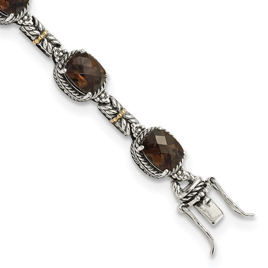Shey Couture Sterling Silver with 14K Accent 7.75 Inch Antiqued Cushion Smoky Quartz Bracelet QTC369