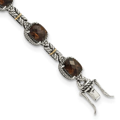 Shey Couture Sterling Silver with 14K Accent 7.75 Inch Antiqued Cushion Smoky Quartz Bracelet QTC369