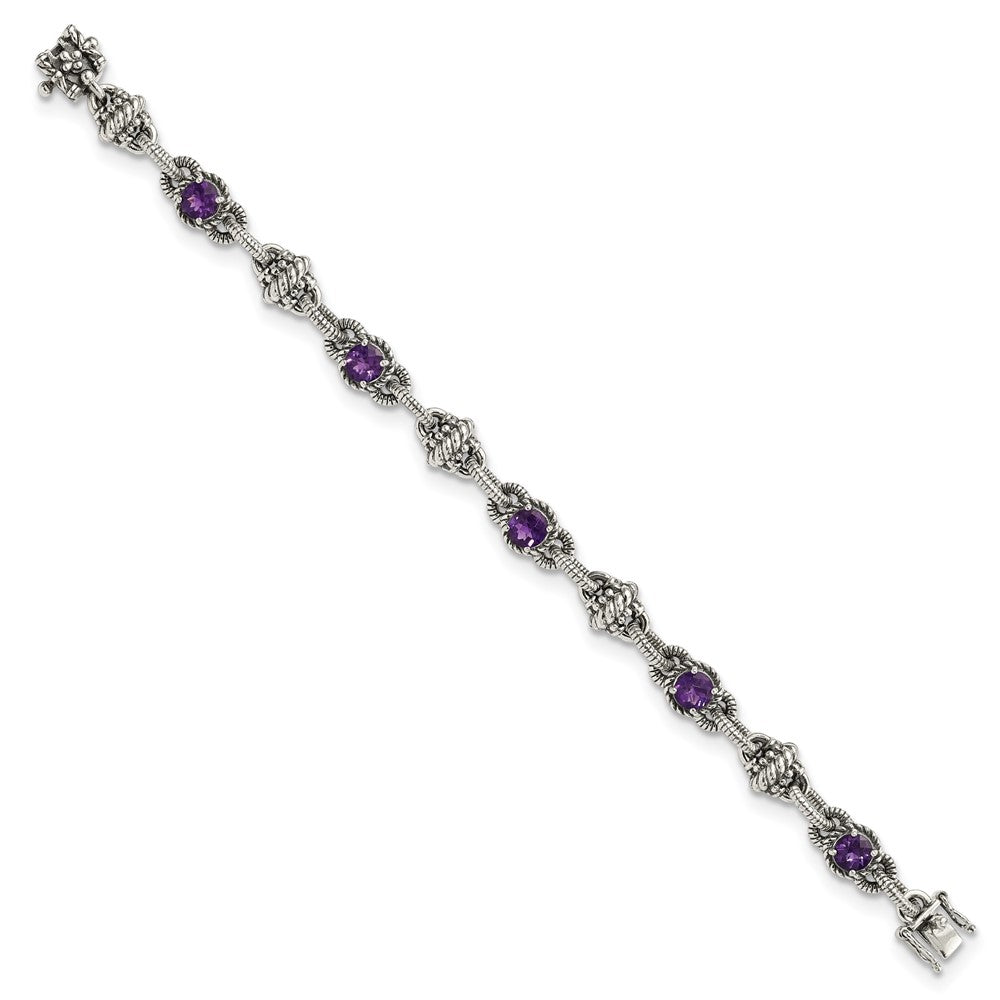 Shey Couture Sterling Silver Antiqued 7.75 Inch Round Amethyst Bracelet QTC376