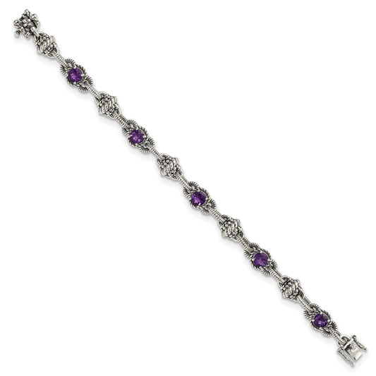 Shey Couture Sterling Silver Antiqued 7.75 Inch Round Amethyst Bracelet QTC376