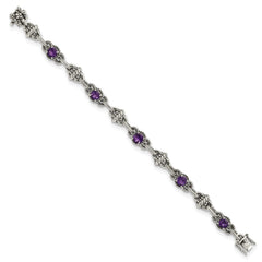 Shey Couture Sterling Silver Antiqued 7.75 Inch Round Amethyst Bracelet QTC376
