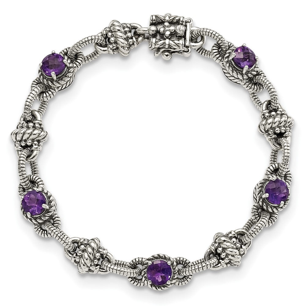 Shey Couture Sterling Silver Antiqued 7.75 Inch Round Amethyst Bracelet QTC376