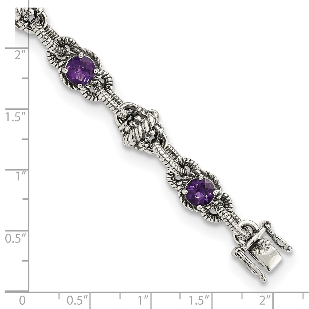 Shey Couture Sterling Silver Antiqued 7.75 Inch Round Amethyst Bracelet QTC376