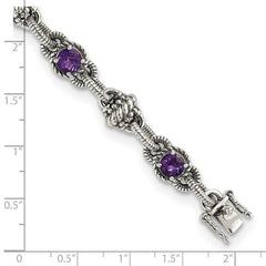 Shey Couture Sterling Silver Antiqued 7.75 Inch Round Amethyst Bracelet QTC376