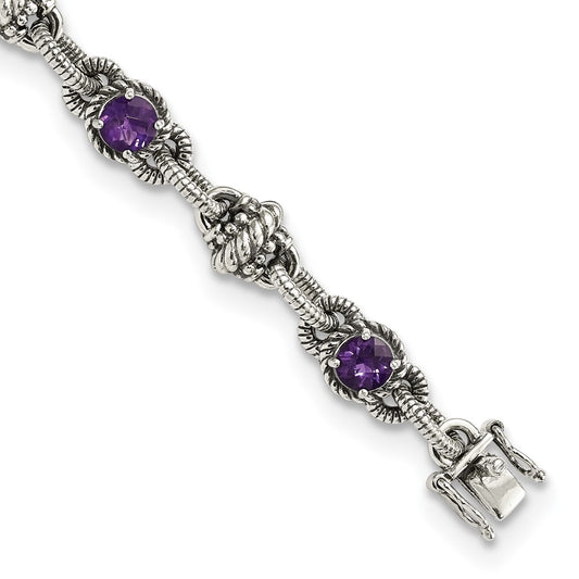 Shey Couture Sterling Silver Antiqued 7.75 Inch Round Amethyst Bracelet QTC376