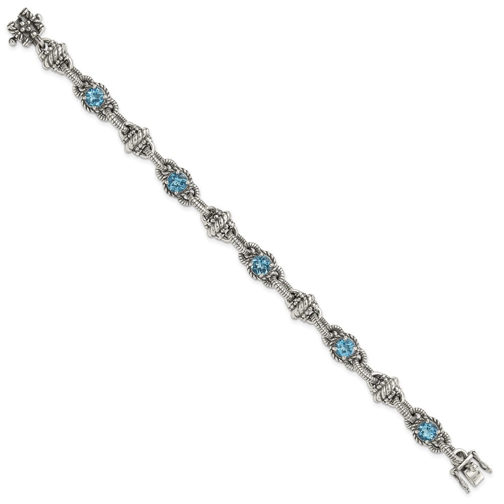 Shey Couture Sterling Silver Antiqued 7.75 Inch Round Swiss Blue Topaz Bracelet QTC377