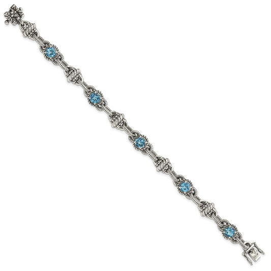 Shey Couture Sterling Silver Antiqued 7.75 Inch Round Swiss Blue Topaz Bracelet QTC377