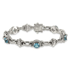 Shey Couture Sterling Silver Antiqued 7.75 Inch Round Swiss Blue Topaz Bracelet QTC377