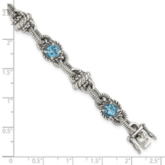Shey Couture Sterling Silver Antiqued 7.75 Inch Round Swiss Blue Topaz Bracelet QTC377