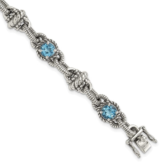 Shey Couture Sterling Silver Antiqued 7.75 Inch Round Swiss Blue Topaz Bracelet QTC377