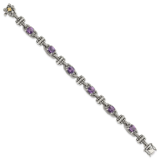 Shey Couture Sterling Silver with 14K Accent 7.5 Inch Antiqued Cushion Amethyst Bracelet QTC388