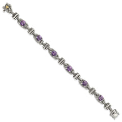 Shey Couture Sterling Silver with 14K Accent 7.5 Inch Antiqued Cushion Amethyst Bracelet QTC388