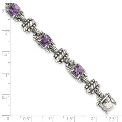 Shey Couture Sterling Silver with 14K Accent 7.5 Inch Antiqued Cushion Amethyst Bracelet QTC388