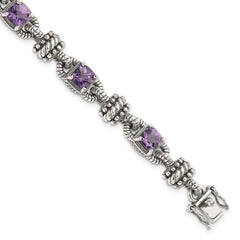 Shey Couture Sterling Silver with 14K Accent 7.5 Inch Antiqued Cushion Amethyst Bracelet QTC388