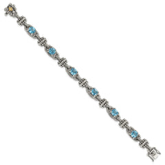 Shey Couture Sterling Silver with 14K Accent 7.5 Inch Antiqued Cushion Swiss Blue Topaz Bracelet QTC389