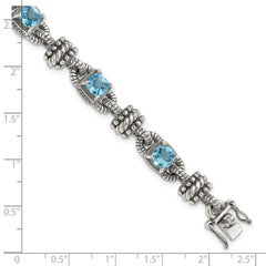 Shey Couture Sterling Silver with 14K Accent 7.5 Inch Antiqued Cushion Swiss Blue Topaz Bracelet QTC389