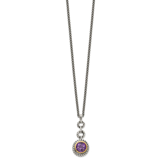 Shey Couture Sterling Silver Gold-tone Flash Gold-plated 18 Inch Antiqued Round Bezel Amethyst Necklace QTC40