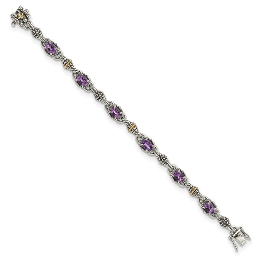 Shey Couture Sterling Silver with 14K Accent 7.25 Inch Antiqued Oval Amethyst Bracelet QTC406