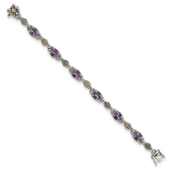 Shey Couture Sterling Silver with 14K Accent 7.25 Inch Antiqued Oval Amethyst Bracelet QTC406