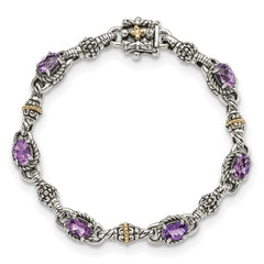 Shey Couture Sterling Silver with 14K Accent 7.25 Inch Antiqued Oval Amethyst Bracelet QTC406