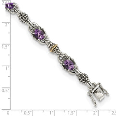 Shey Couture Sterling Silver with 14K Accent 7.25 Inch Antiqued Oval Amethyst Bracelet QTC406
