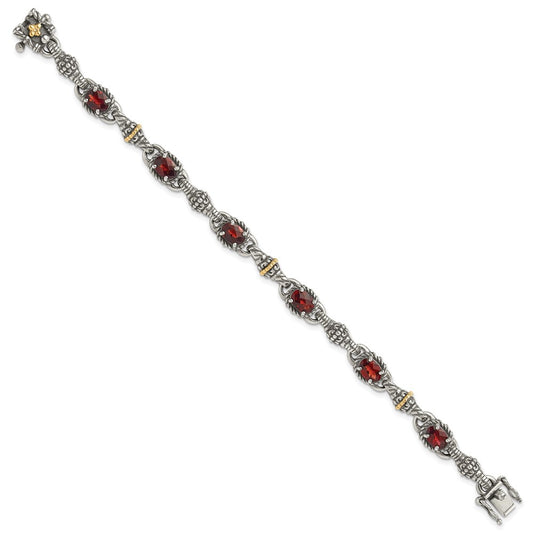 Shey Couture Sterling Silver with 14K Accent Antiqued Oval Garnet 7.25 inch Bracelet QTC409