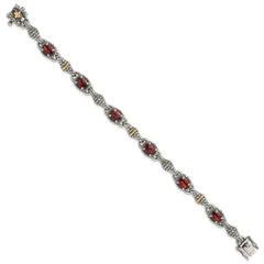 Shey Couture Sterling Silver with 14K Accent Antiqued Oval Garnet 7.25 inch Bracelet QTC409