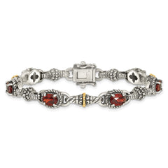 Shey Couture Sterling Silver with 14K Accent Antiqued Oval Garnet 7.25 inch Bracelet QTC409