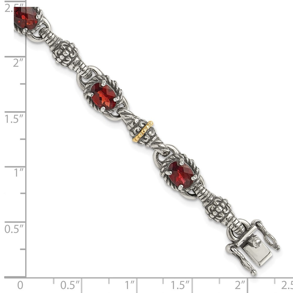 Shey Couture Sterling Silver with 14K Accent Antiqued Oval Garnet 7.25 inch Bracelet QTC409