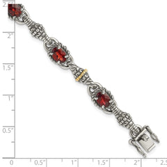 Shey Couture Sterling Silver with 14K Accent Antiqued Oval Garnet 7.25 inch Bracelet QTC409