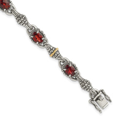 Shey Couture Sterling Silver with 14K Accent Antiqued Oval Garnet 7.25 inch Bracelet QTC409