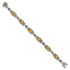 Shey Couture Sterling Silver with 14K Accent 7.25 Inch Antiqued Cushion Citrine Bracelet QTC414