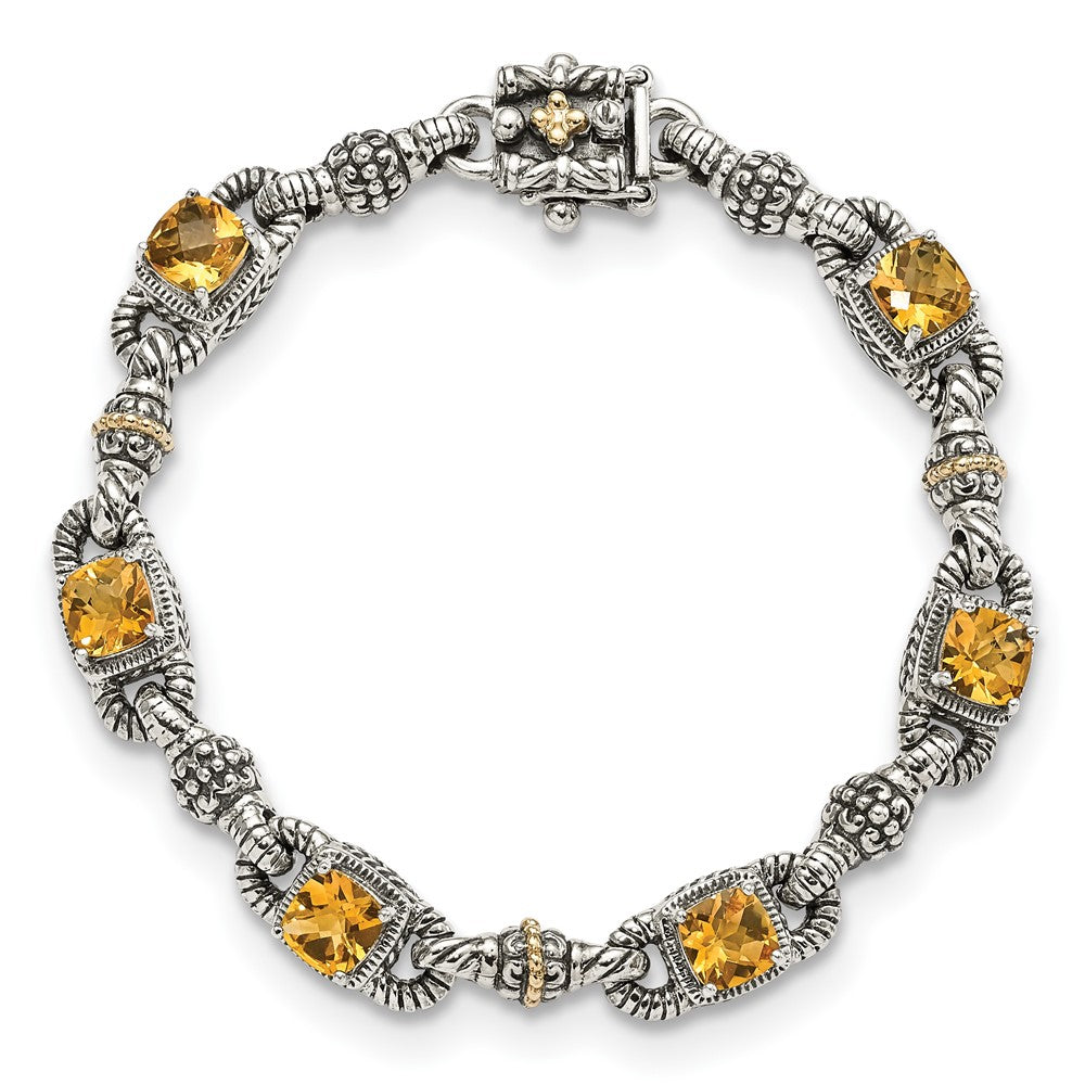 Shey Couture Sterling Silver with 14K Accent 7.25 Inch Antiqued Cushion Citrine Bracelet QTC414