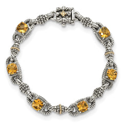 Shey Couture Sterling Silver with 14K Accent 7.25 Inch Antiqued Cushion Citrine Bracelet QTC414