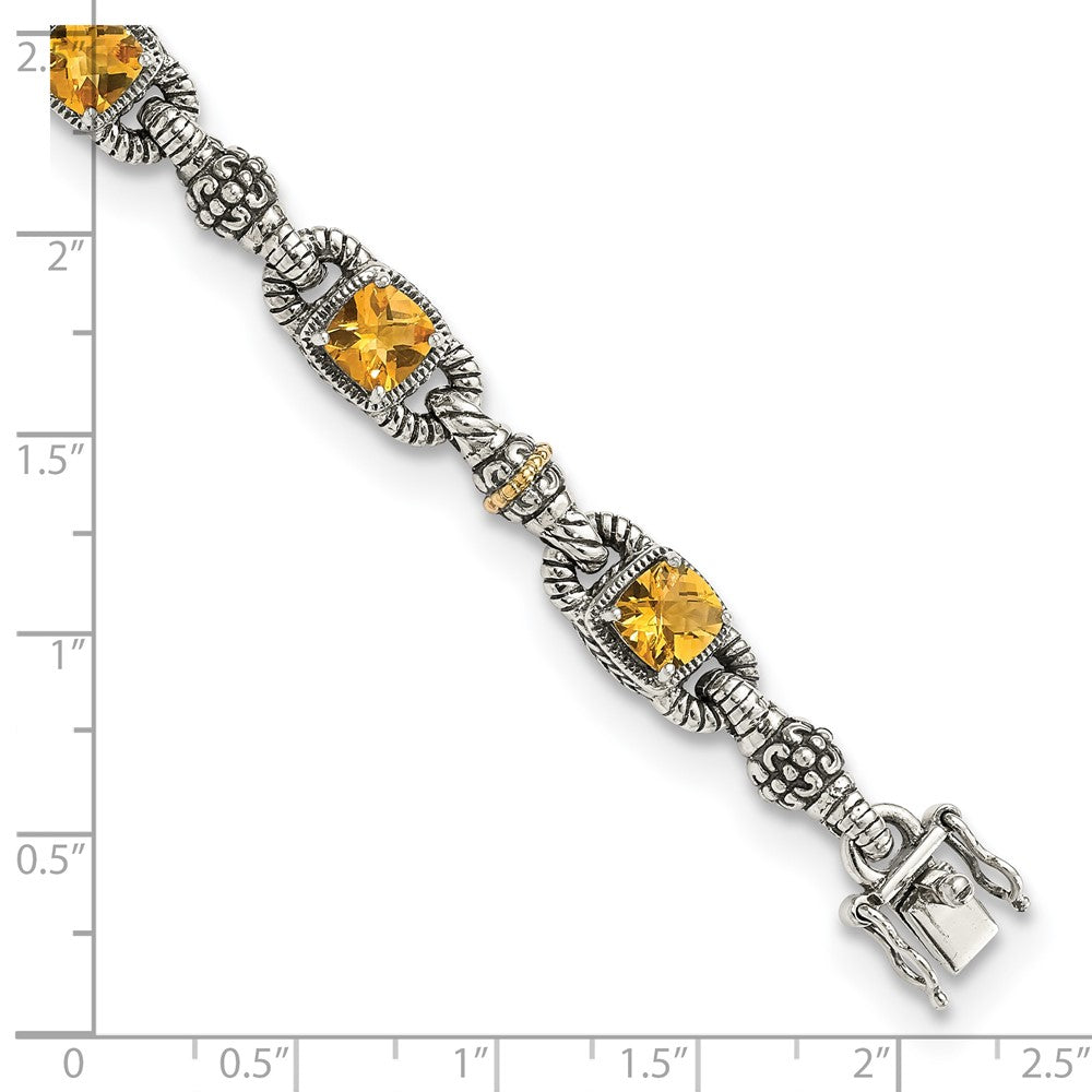 Shey Couture Sterling Silver with 14K Accent 7.25 Inch Antiqued Cushion Citrine Bracelet QTC414