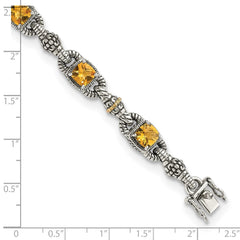 Shey Couture Sterling Silver with 14K Accent 7.25 Inch Antiqued Cushion Citrine Bracelet QTC414