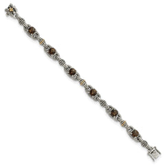 Shey Couture Sterling Silver with 14K Accent 7.25 Inch Antiqued Cushion Checkerboard Smoky Quartz Bracelet QTC417