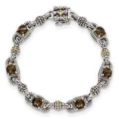 Shey Couture Sterling Silver with 14K Accent 7.25 Inch Antiqued Cushion Checkerboard Smoky Quartz Bracelet QTC417