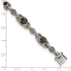 Shey Couture Sterling Silver with 14K Accent 7.25 Inch Antiqued Cushion Checkerboard Smoky Quartz Bracelet QTC417