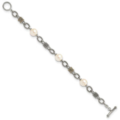 Shey Couture Sterling Silver with 14K Accent 7.5 Inch Antiqued 10-10.5mm Freshwater Cultured Pearl Bracelet QTC424