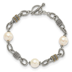 Shey Couture Sterling Silver with 14K Accent 7.5 Inch Antiqued 10-10.5mm Freshwater Cultured Pearl Bracelet QTC424